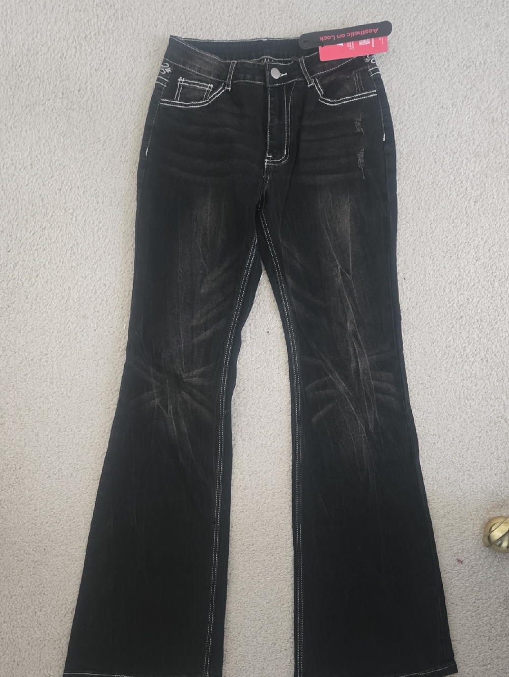 Black Women's Bootcut Jeans with Contrast Stitching